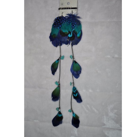 Bohemian feather earring Lightweight Fancy style. Long Handmade Retro Vintage - Picture 6 of 8